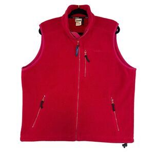 Vintage LL Bean Fleece Vest Men's Medium Red Full Zip Pockets Embroidered Logo